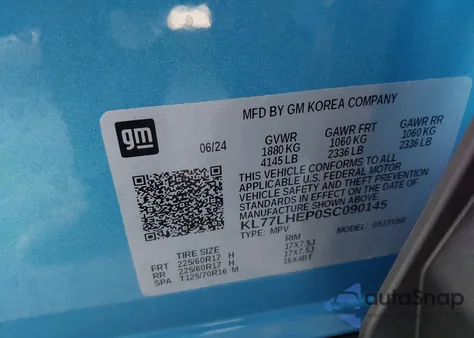 2025 Chevrolet Trax Fwd Lt из США, поврежденный, VIN KL77LHEP0SC090145